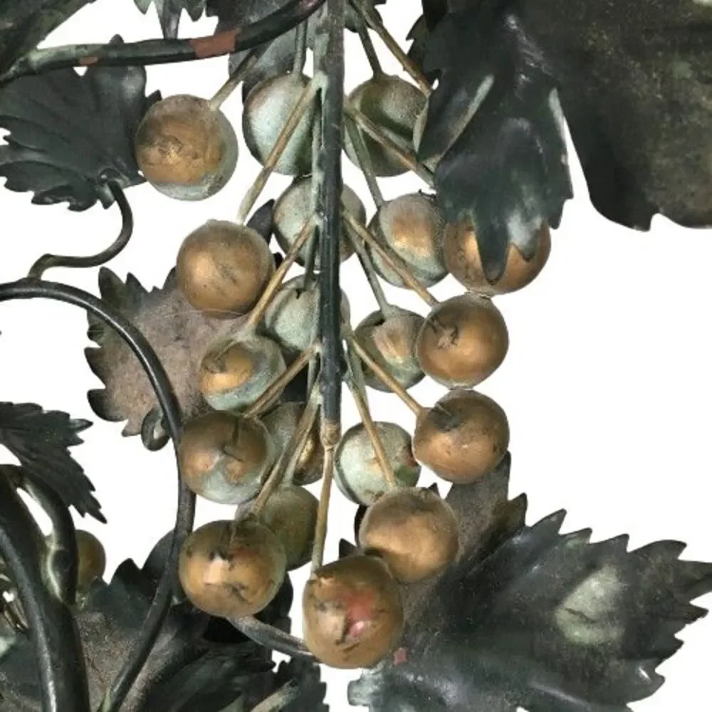 Pair Vtg ITALIAN TOLE Metal Candle WALL SCONCE GRAPES LEAVES VINES Candle Holder